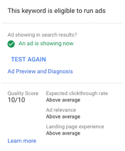 Google Ads Quality Score Example