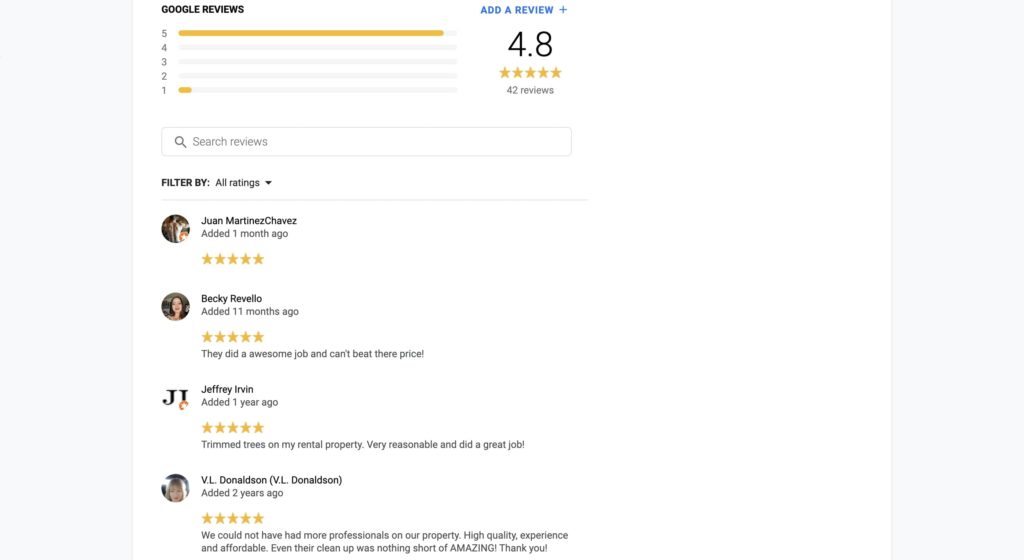 screenshot of Google reviews on a Local Services Ad