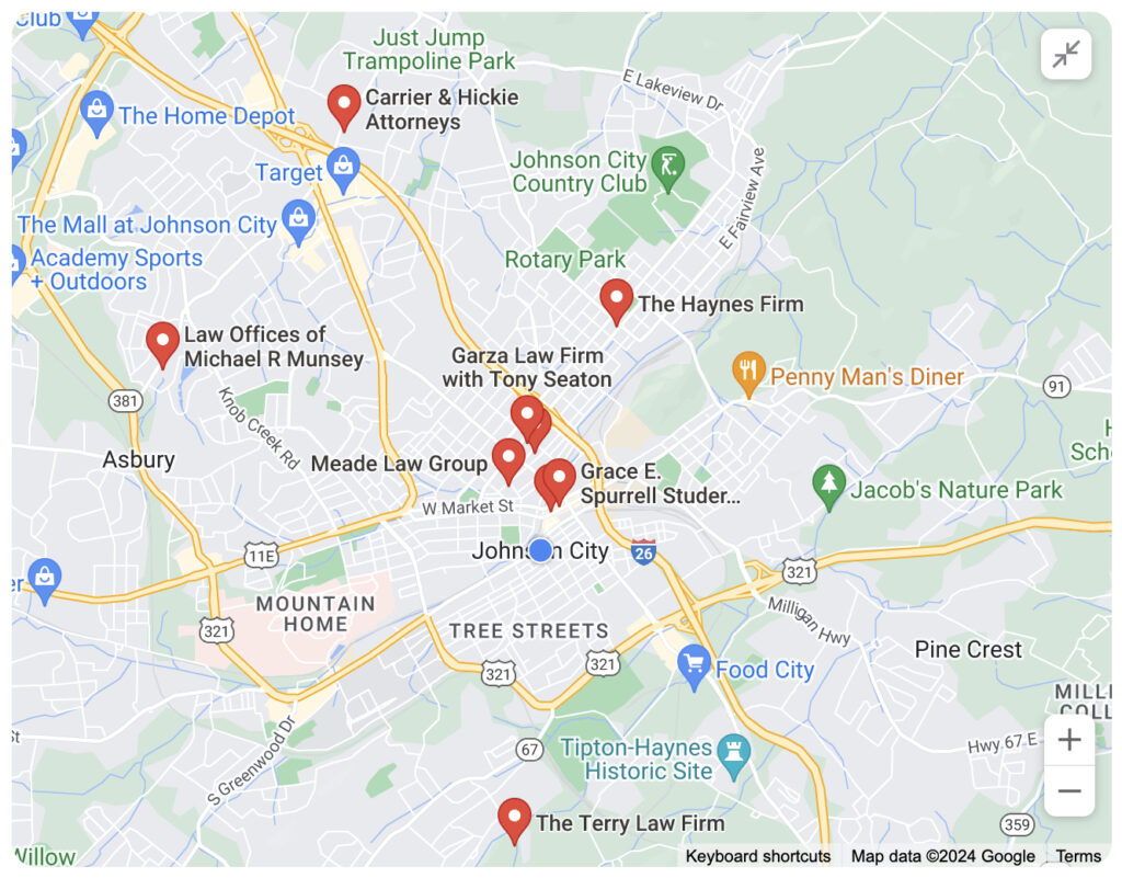 Screenshot of Google Maps showing the city center of Johnson City | Twelve Three Media