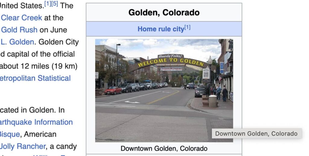Screenshot of the image page title attribute on the Wikipedia entry for Golden, Colorado | Twelve Three Media