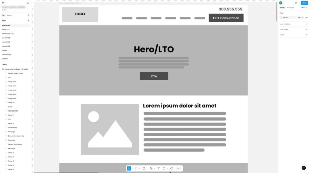 Example of a website design wireframe | Twelve Three Media